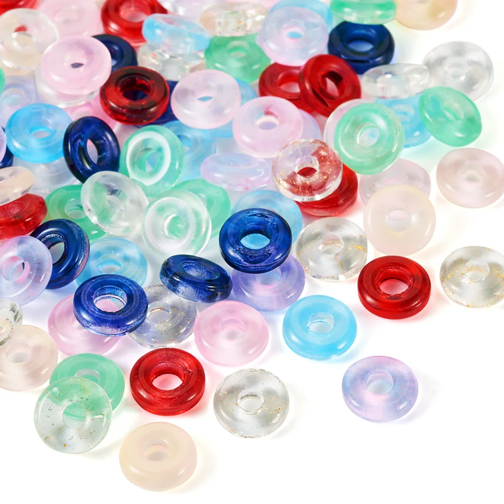 90Pcs Glass European Beads Large Hole Beads Donut Loose Spacer Beads for Jewelry Making DIY Bracelet Necklace Hairpin Earrings
