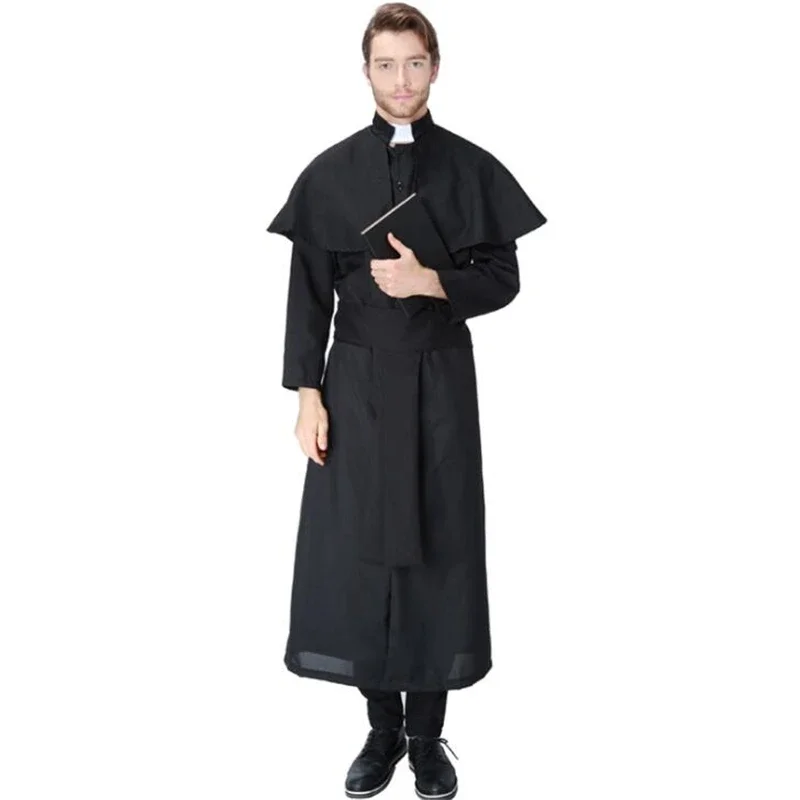 

Deluxe Quality Mens Priest Costume Halloween Adult Party Cosplay Clothing
