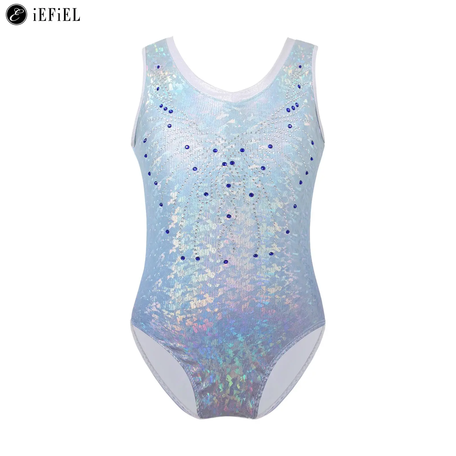 

Kids Girls Sleeveless Shiny Diamond Ballet Leotard One Piece Gymnastic Tumbling Figure Ice Skating Bodysuit Dancewear Costume