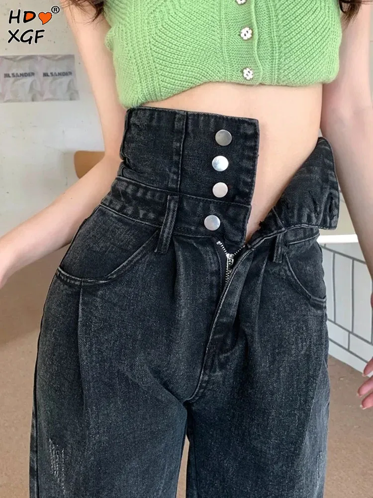 

Plus Size Black Straight Leg Jeans Fashion Women's Clothing High Waist Wide Leg Jean Korean Designer Casual Pants Streetwear Y2k