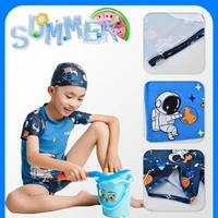 Boys Swimsuit 3-Piece Rashguard Sets Cute Cartoon Print Kids Beach Suit Short Sleeve Swimwear with Swim Hat Toddler BeachWear 5