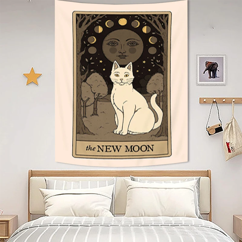 

Гобелены Sun Moon Tarot с изображением черной кошки, Настенный декор, комнатные украшения, эстетическое домашнее украшение, тканевые украшения для спальни