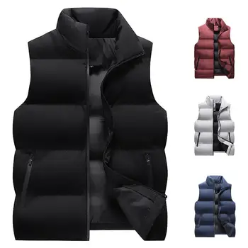 남성용 두꺼운 패딩 코튼 조끼, 방풍 민소매 겉옷, 목 보호 지퍼 카디건, 겨울 코트