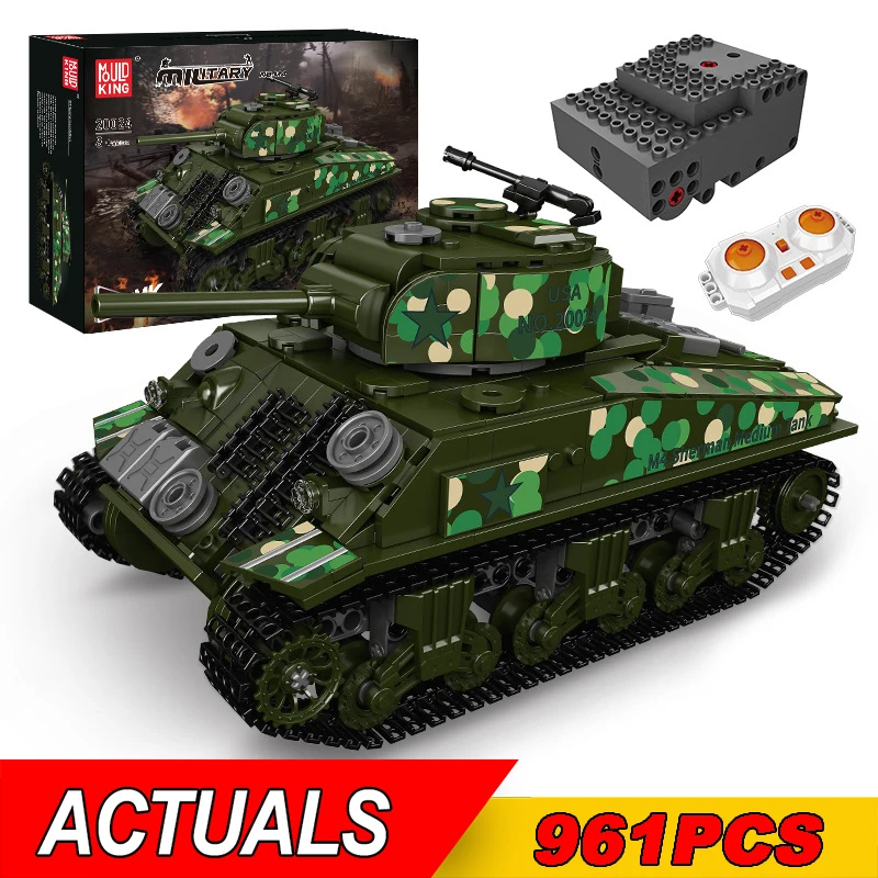 Mold King 20024 Military Us Cresta M4 Tank Building Blocks Telecomando Tecnico Ww2 Tank Model Toys For Kids Boys Gifts