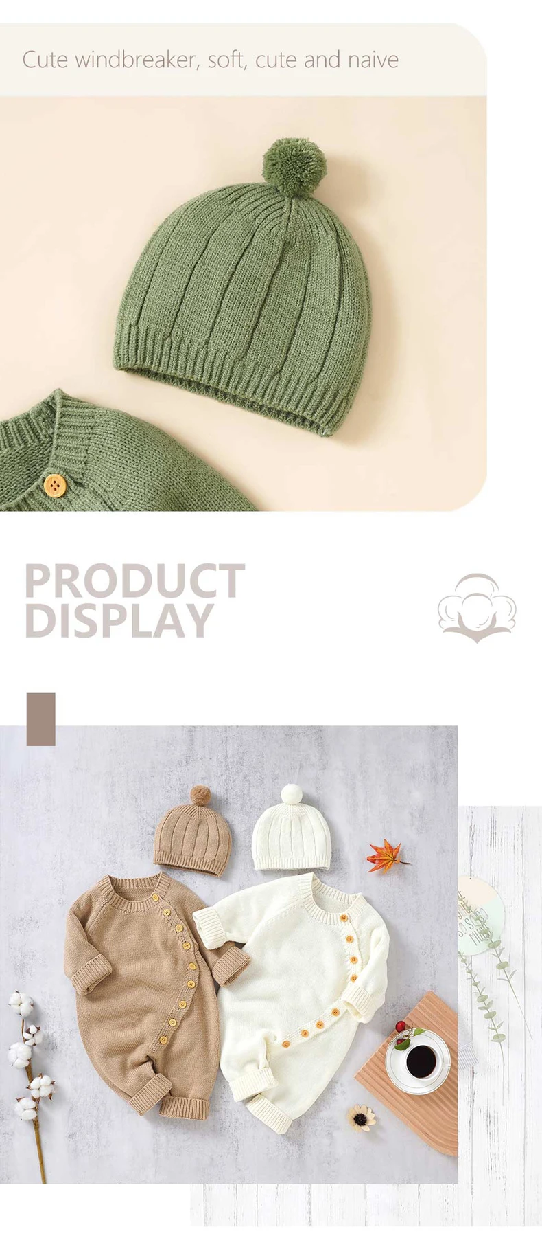 Baby Rompers Clothes Spring Autumn Solid Full Sleeve Knitted Newborn Infant Boys Girls Jumpsuits Hats Outfits Sets 0-18m Costume