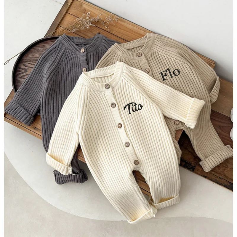 Solid Knit Cotton Baby Romper 1