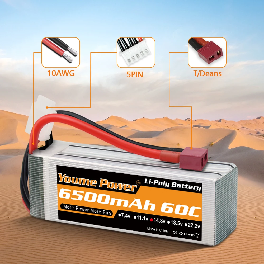2PCS Youme 3300mah 4500mah 6500mah Lipo 3S 4S 6S Batterie 11,1 V 14,8 V 22,2 V T XT60 RC Teile – Detail 1