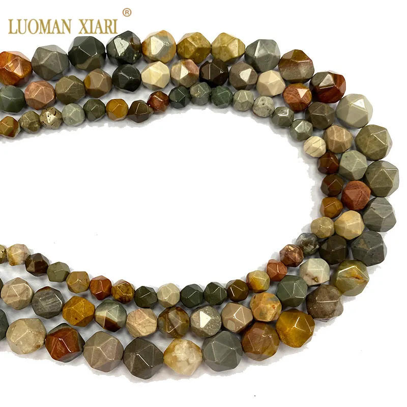 

Wholesale Natural Faceted Round Stone Picture Jaspers Spacer Beads For Jewelry Making DIY Women Bracelet Necklace Charms 15‘’