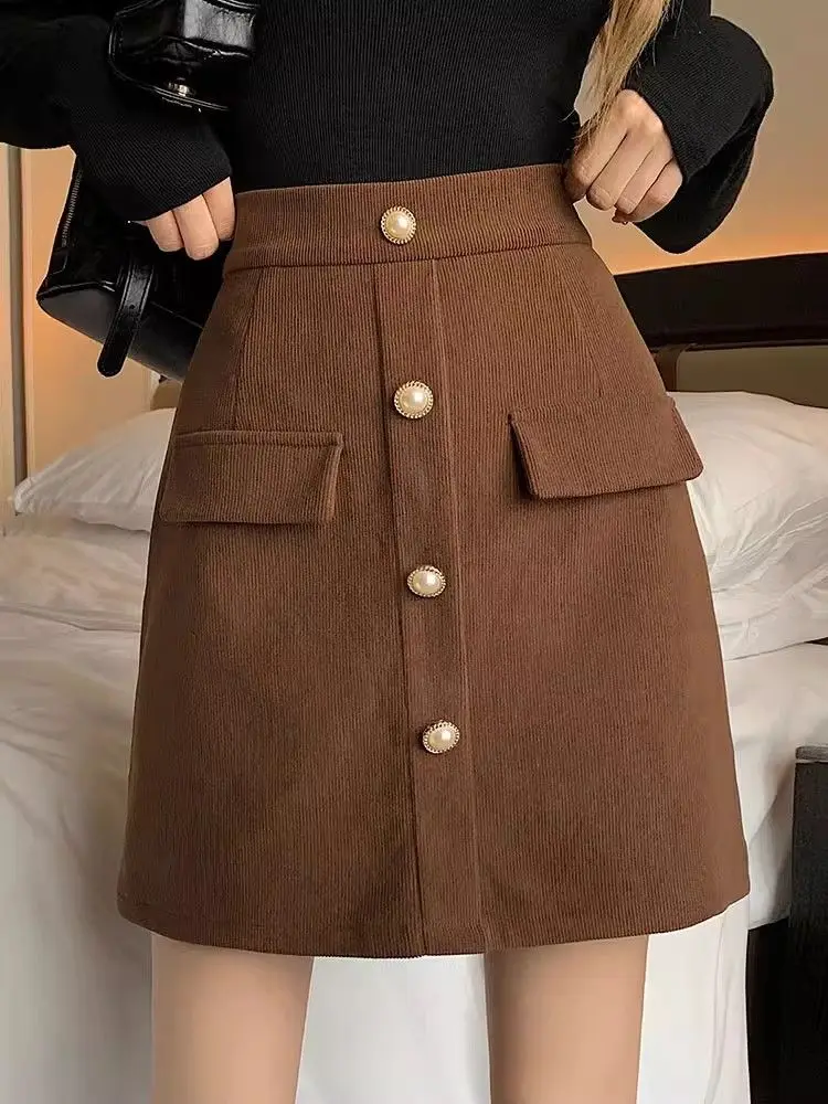 Women's Black High-waisted A-line Skirt New Autumn Winter Fat Mm Covers the Belly Covers the Buttocks in One Step Short Skirt 2