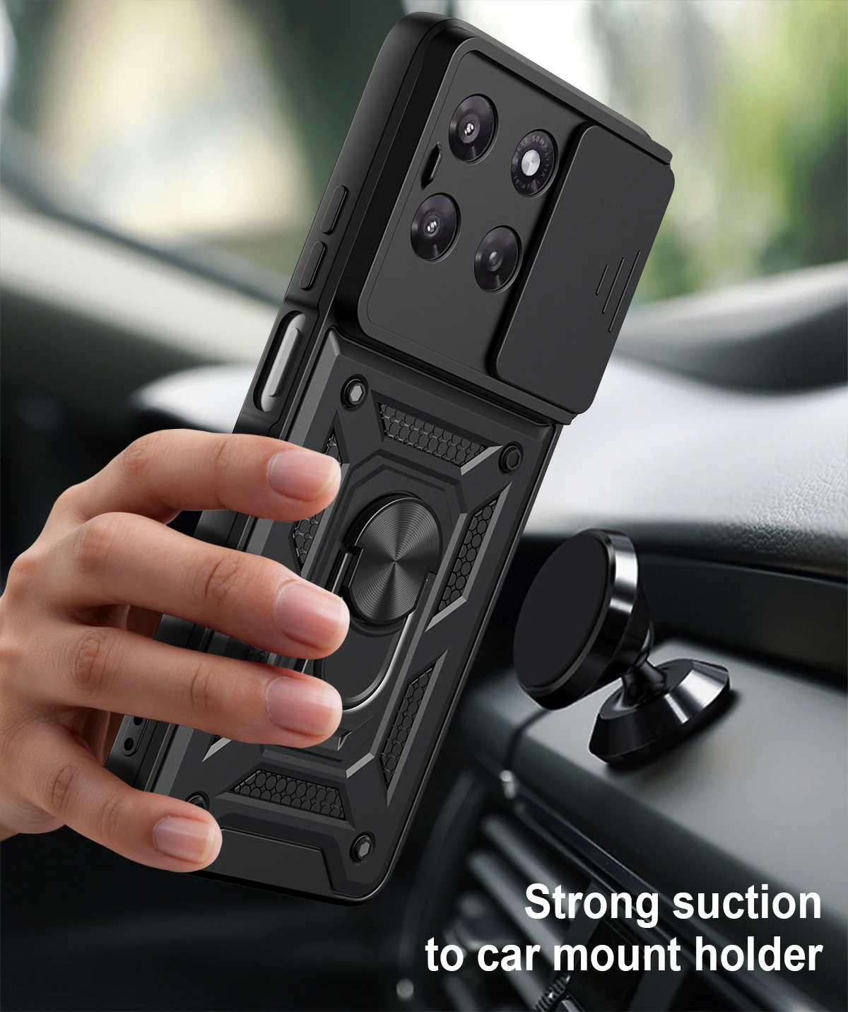 Armor Shockproof Slide Camera Protect Phone Case with Magnet Holder Ring and Back Cover
