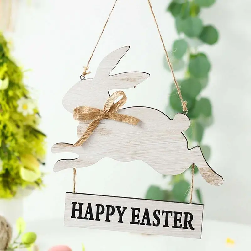 

Happy Easter Rabbit Hanging Sign Spring Festival Wooden Bunny Ornament With Lanyard Door Window Tree Decor Easter Party Supplies
