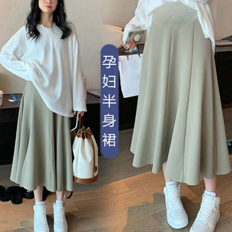 Women Side Splited Chiffon Maternity Skirts Elastic Waist Belly A Line Skirts Clothes for Pregnant Women Spring Summer Pregnancy