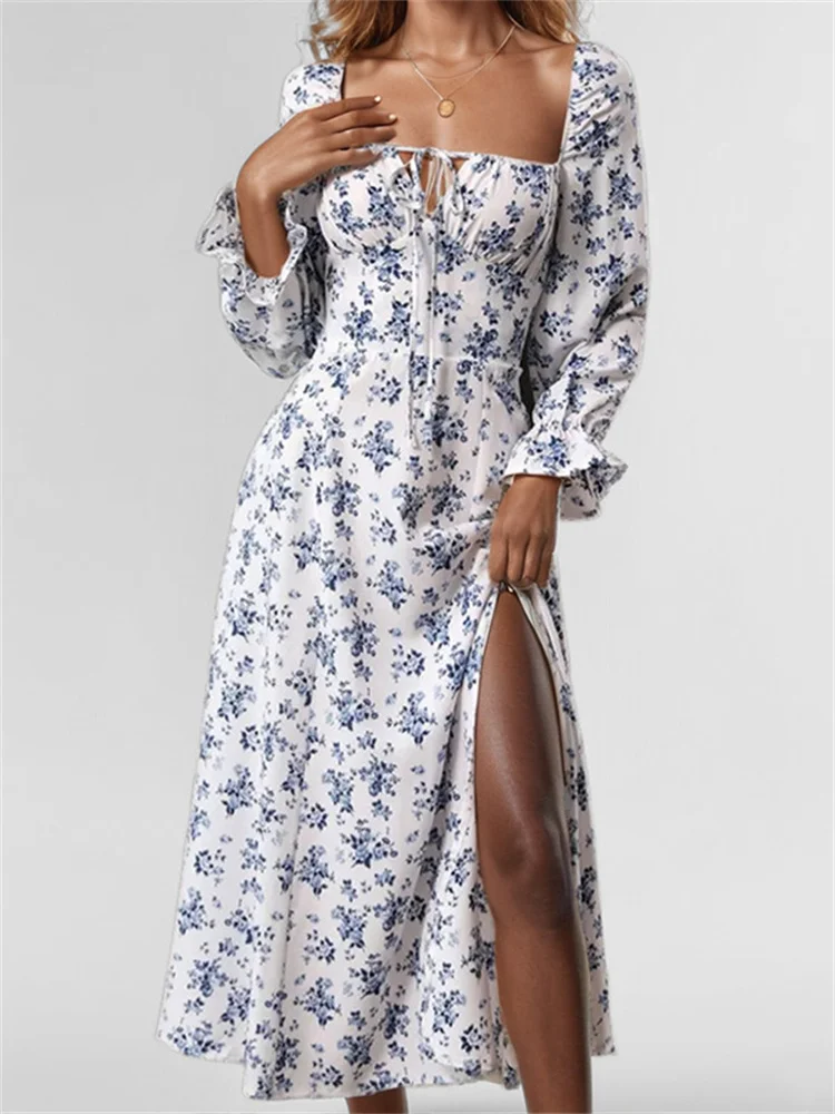 Wmstar Dresses Women Floral Print Stretch Maxi Dresses Casual Big Swing Summer Holiday Clothes Bandage Wholesale Dropshipping