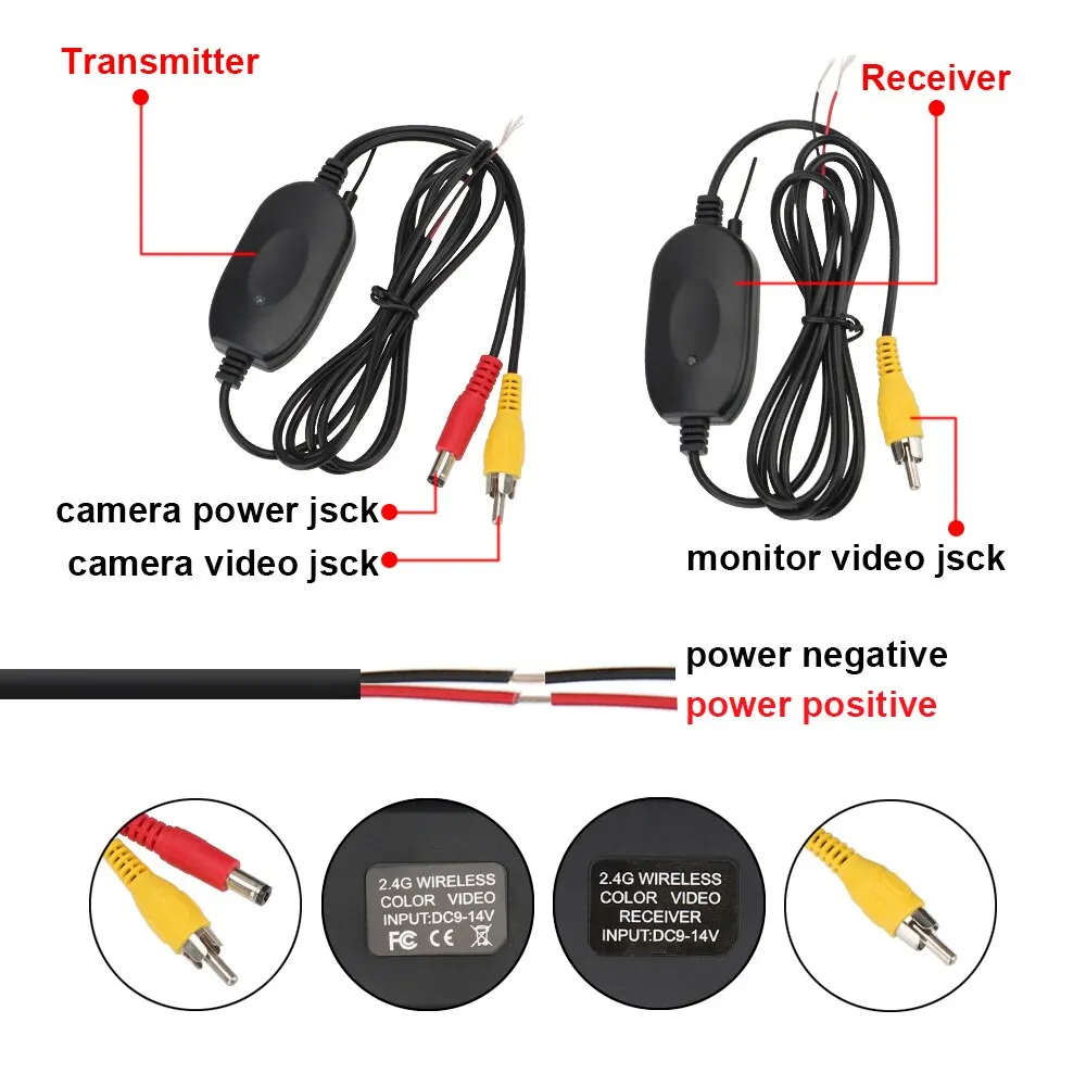 Wireless Video Transmitter Receiver 2.4G Wireless Video Transmitter Receiver Kit For Car Rear View Camera and DVD Monitor Screen Reverse Backup Rearview Cam