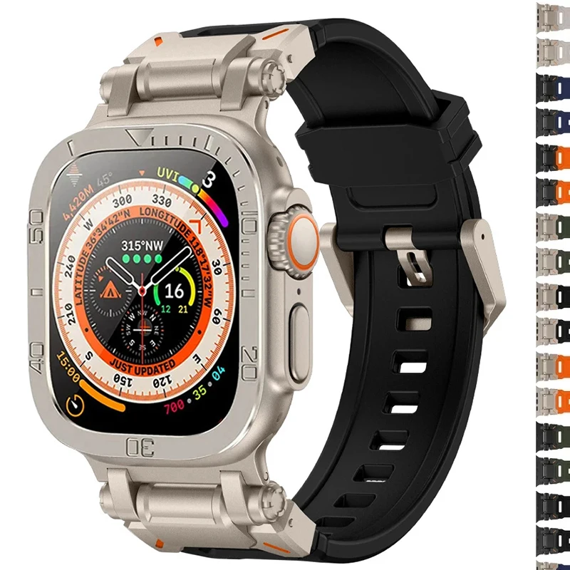 

Браслет мужской силиконовый из закаленного стекла и резины, ремешок для Apple Watch Ultra 2 1 Band 49 мм, аксессуары для IWatch Series 49 мм