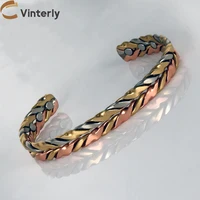 Vinterly Pure Copper Bracelets Magnetic Therapy Arthritis Braided Adjustable High Magnet Open Cuff 9mm Bangles Resizable Jewelry 1