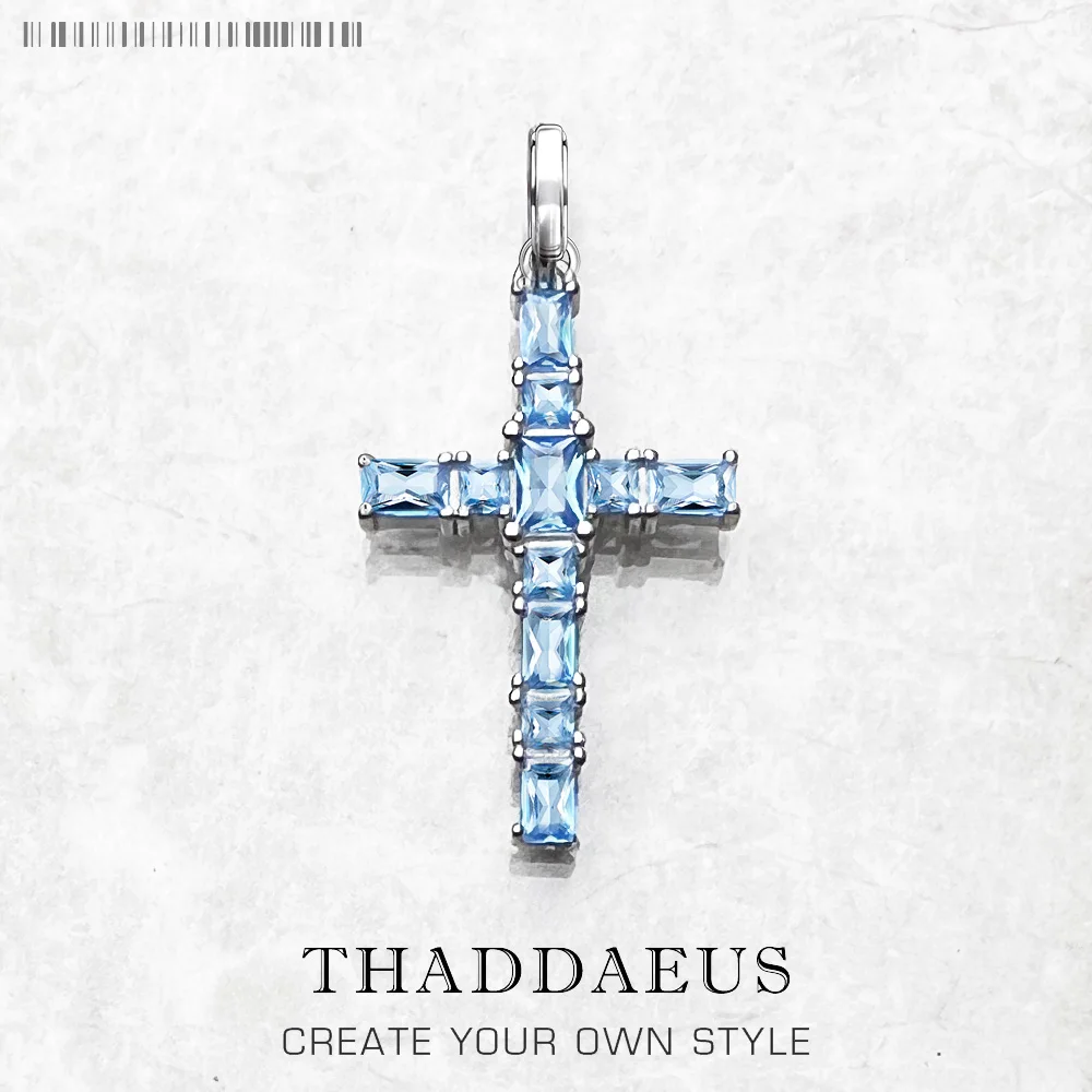 Pendant necklace Silver pendant Pendant Cross with Aquamarine Stones 925 Sterling Silver Accessories for Woman