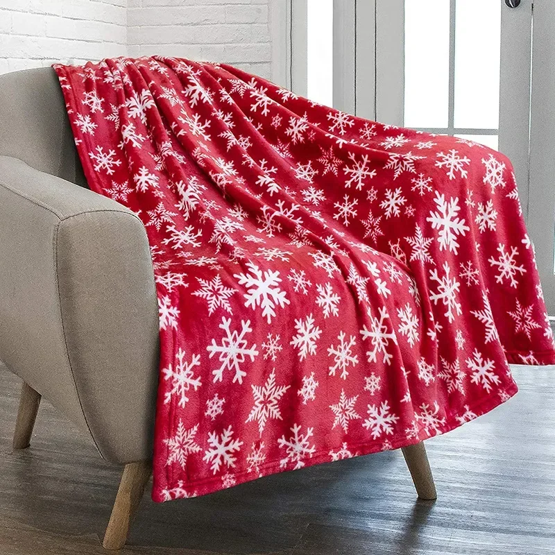 thumbnail image 1 of Manta navideña, manta de franela con diseño de copos de nieve y jengibre 2024, manta de felpa suave y cálida de invierno para sofá cama, 1 of 5
