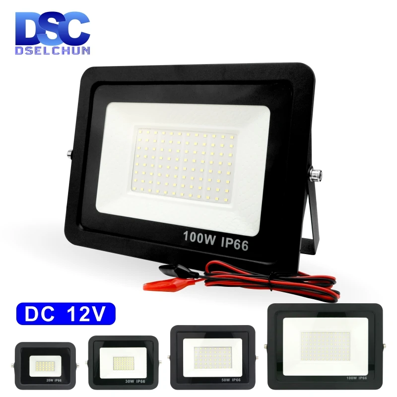 DC12V Led Flood Light 20W 30W 50W 100W Outdoor Floodlight Spotlight IP66 Waterproof Light Reflector Portable 12 Volt Led Lights portable bbq fan dc12v 30 40 60 80 100w airturbo blower for barbecue camp