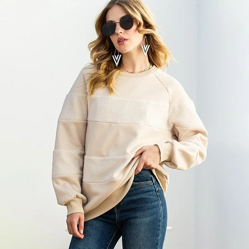 2024 New Women's Patchwork Striped Pullovers O Neck Fashion Sweatshirts Loose Casual Long Sleeve Tops Oversize Sweater NASY0023