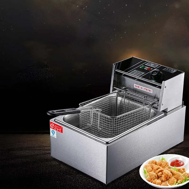 220V 2500W Automatic Commercial Electric Fryer French Fries Machine Fried Chicken Burger Snack Fried Meatballs Stainless Steel
