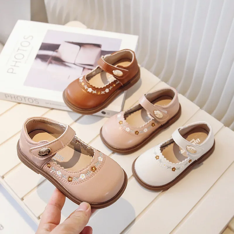 Children's Leather Shoes Spring Autumn Versatile Kids Mary Jane Shoes Fashion Embroidered Flower Causal Princess Shoes for Girls 3