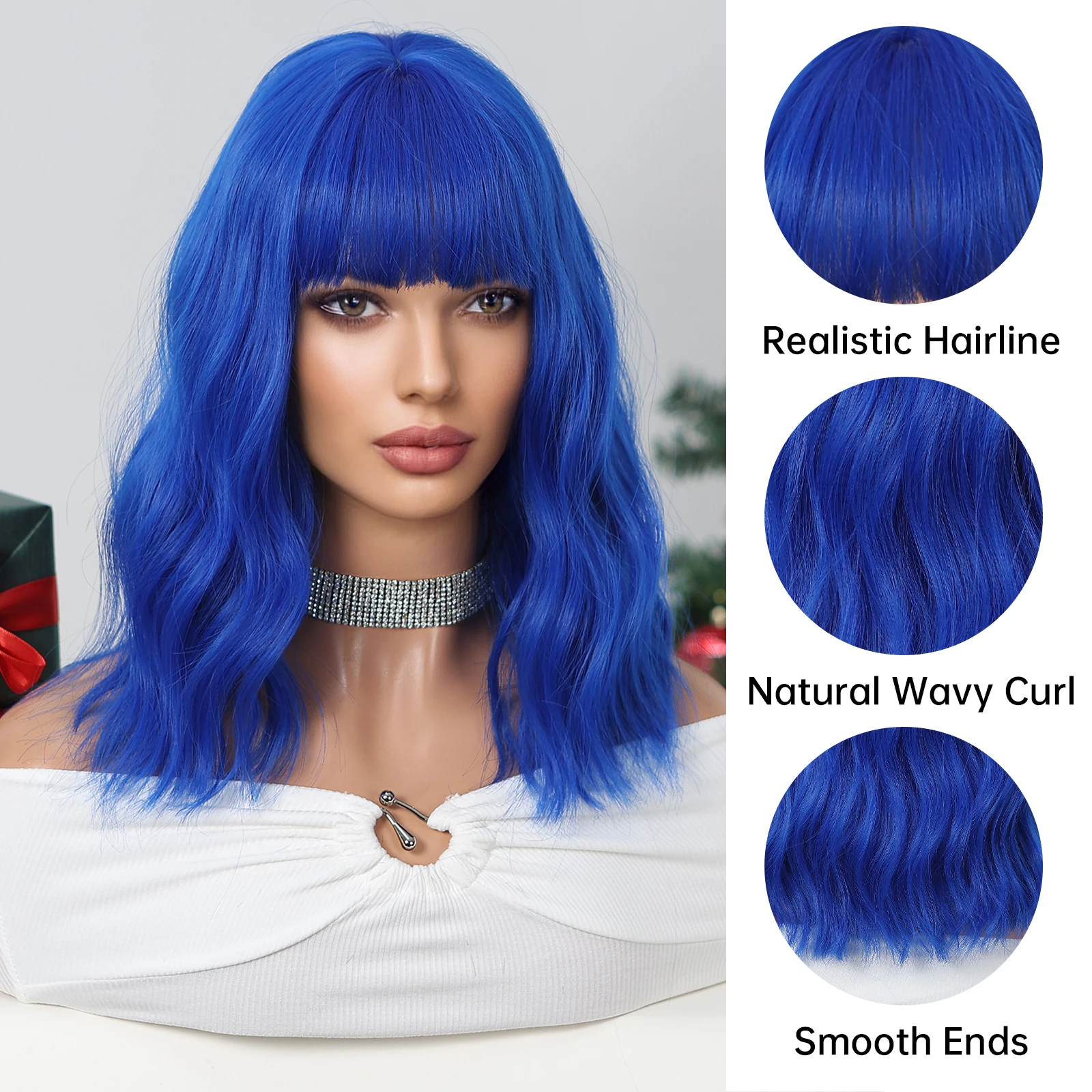 Synthetic Heat Resistant Curly Bob Wig with Bangs Adjustable Cap Daily Party Wigs Short Bob With Bangs Black Brown Loose Curly Synthetic  main image 2