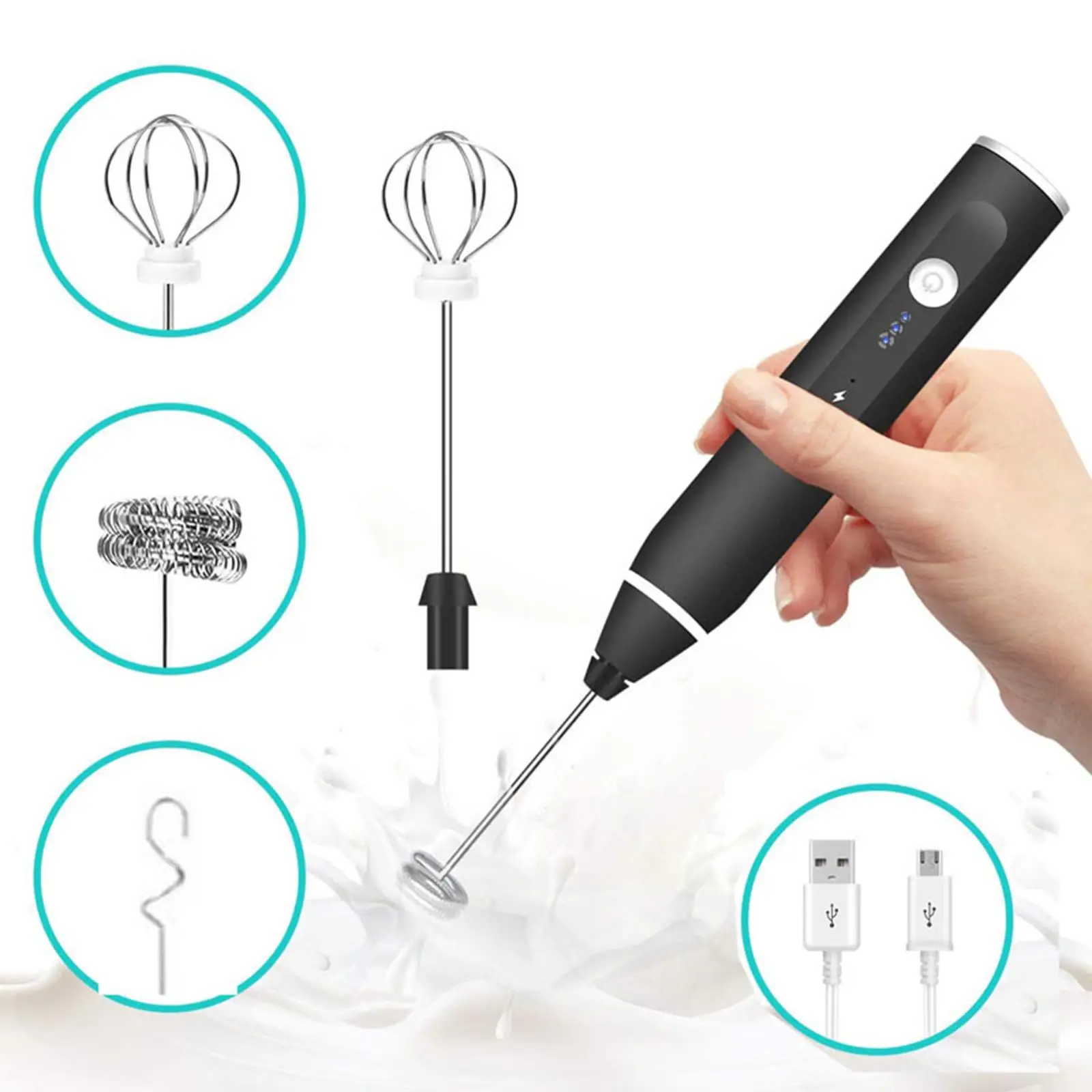 Milk Frother Egg Beater Type C Rechargeable Whisk mixer Blender for Latte 3