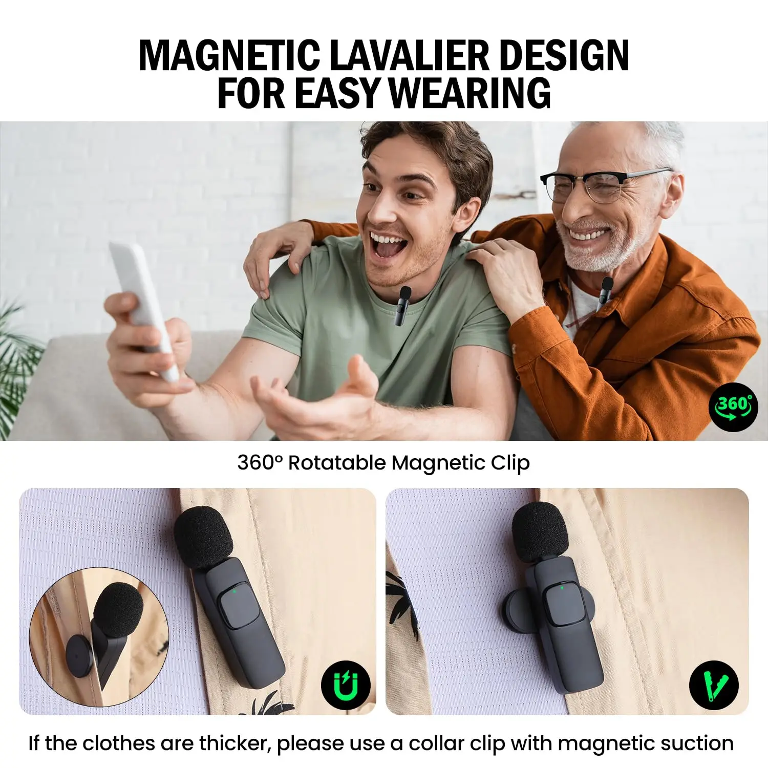 Basix Wireless Lavalier Microphone Audio Recording Mini Replaceable Windproof Wool Microphone for iPhone16 Shoot vlog YouTube BEST SELLERS