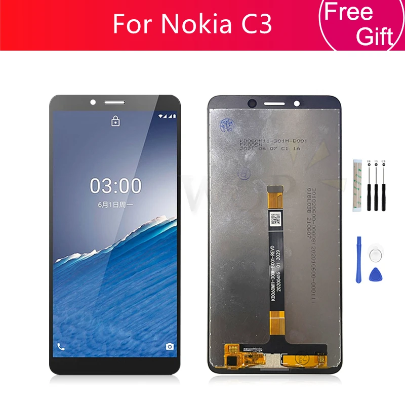 

ЖК-дисплей для Nokia C3 с сенсорным экраном и дигитайзером в сборе, запасные части для ремонта, 5,99 дюйма, Бесплатные инструменты