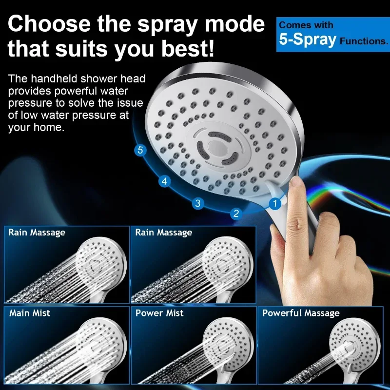8/10Inch Bathroom Shower Set Adjustable High Pressure Shower System with 5mode Hand Showerhead Stainless Steel Shower Faucet Set 3