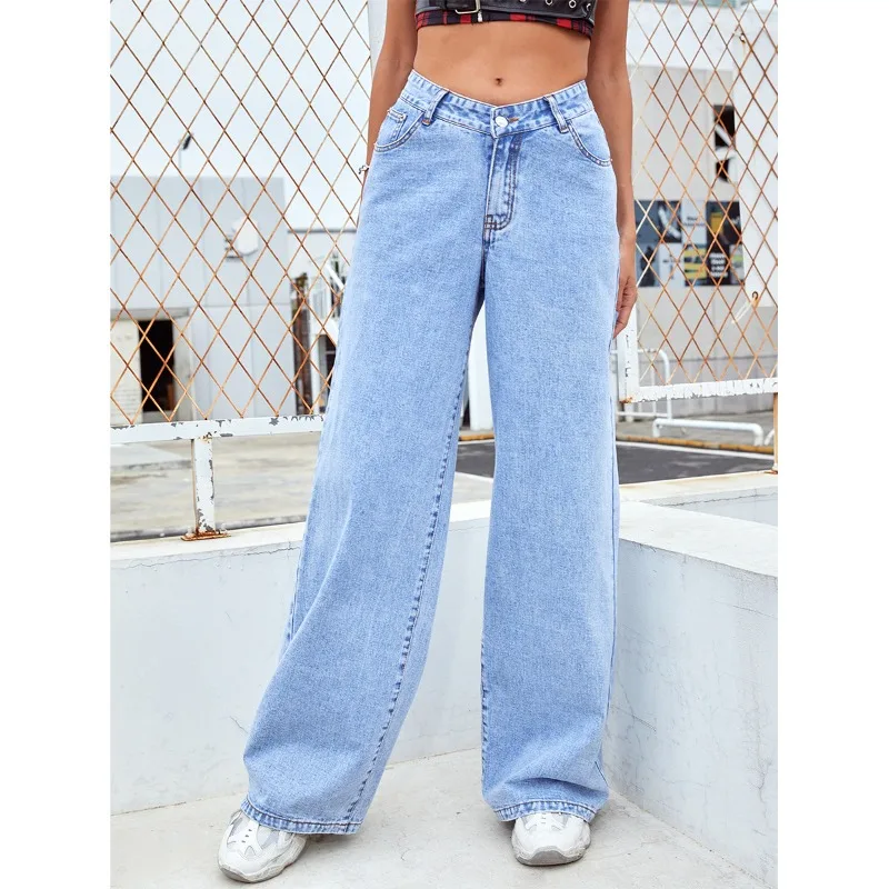 fashionable-denim-pants-women's-light-color-wide-leg-high-waist-straight-tube-versatile-trendy-pants