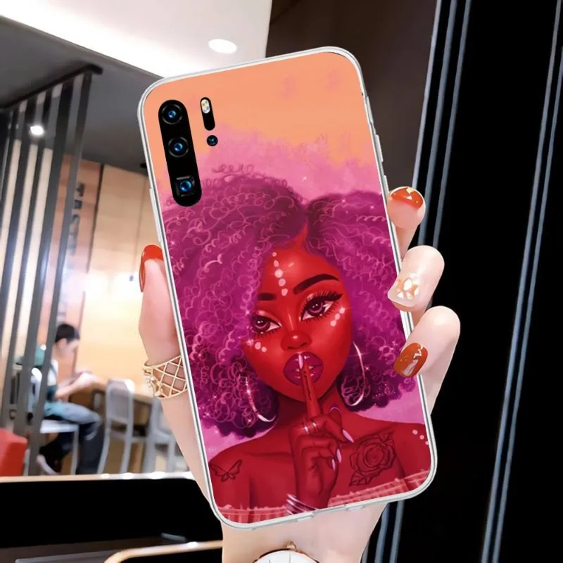 Melanin Poppin Fashion Sexy Girls For Huawei P50 P40 P30 Pro Mate 40 30 Pro Nova 8 8i Y7P Honor Transparent Phone Case Cover