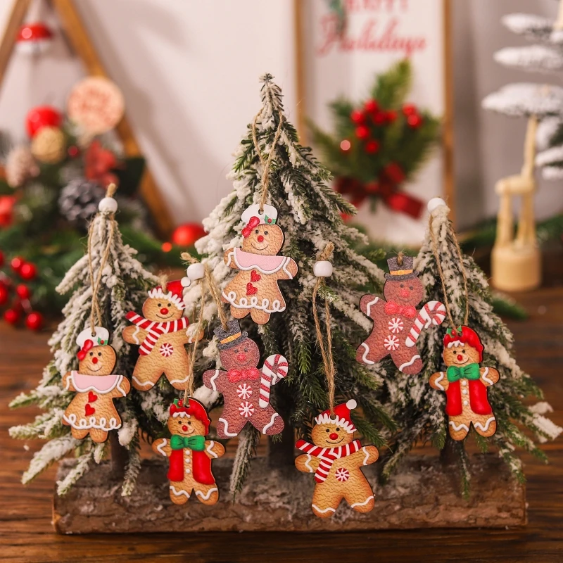 

12Pcs/box Wooden Gingerbread Man Christmas Tree Decorations Hanging Ornaments Xmas Tree Home Navidad Pendant New Year Gifts