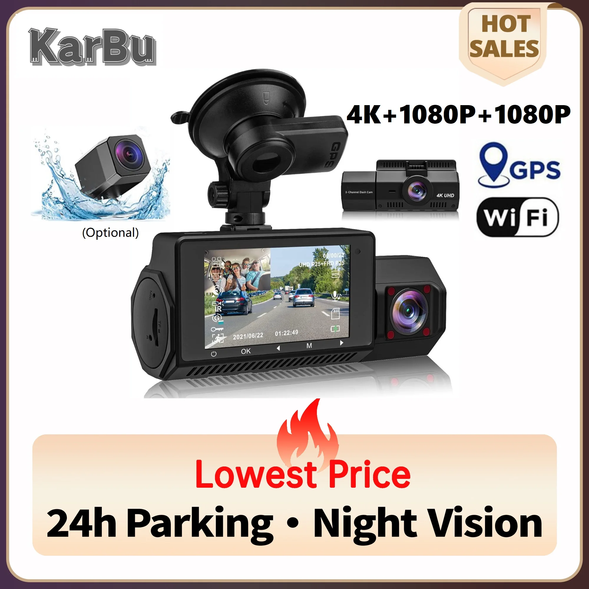 

Dash Cam 4k Camera for Car Dashcam GPS Wifi 24h Parking Monitor Night Vision Dvr Front and Rear 3 Dvrs Kamera Video Registrator