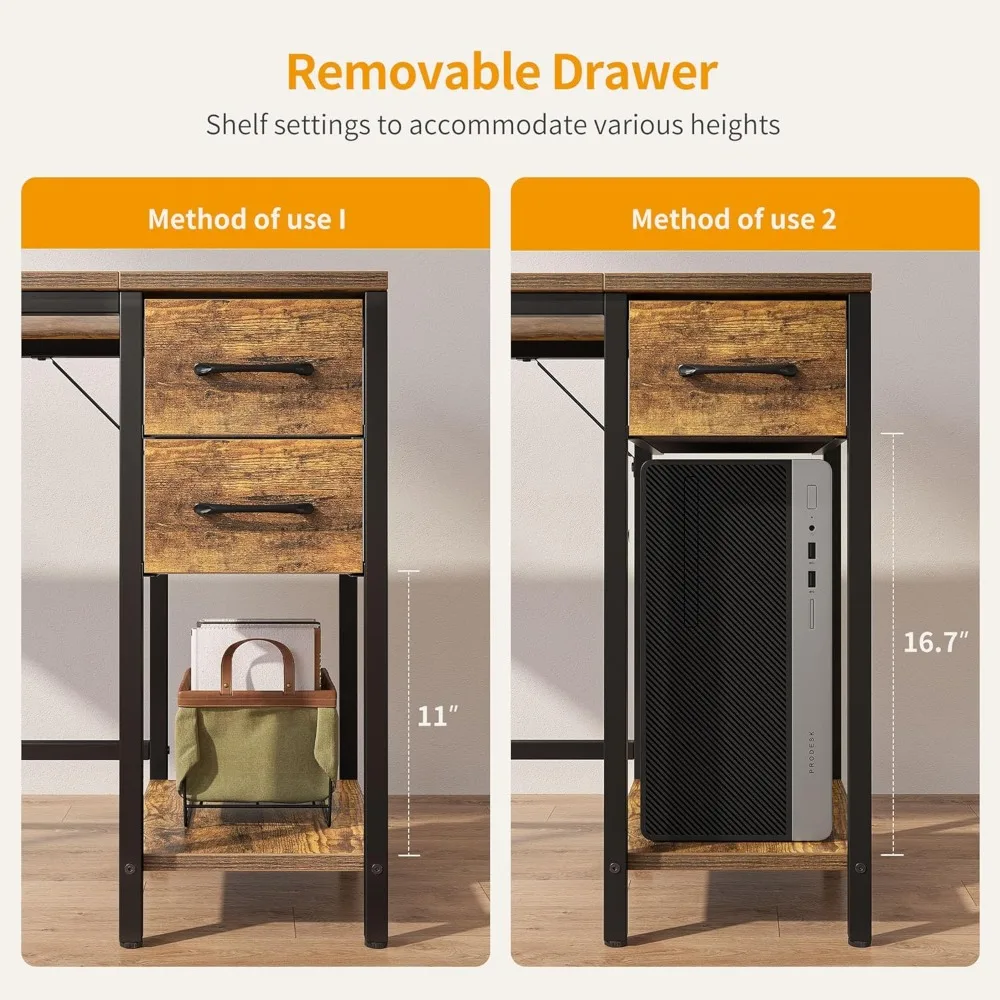 Computer Desk with 2 Drawers, 40 Inch Small Home Office Desk Study Writing Table, Rustic Brown, Computers Desks 5