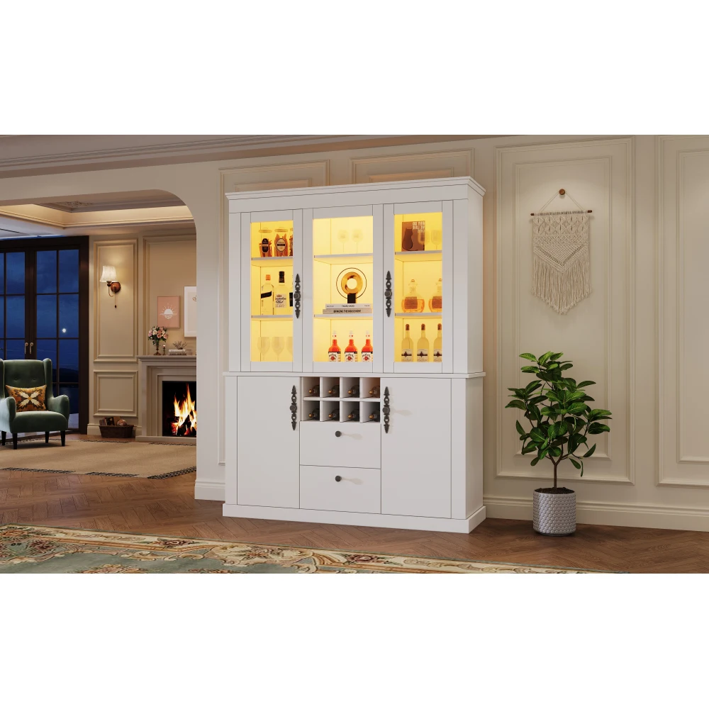 130 * 37,5 * 170,5 cm Vitrine mit 2 Schubladen und 4 Schranktüren, Glasvitrine mit LED und 8 Weinregalen, großer Schrank – Detail 8
