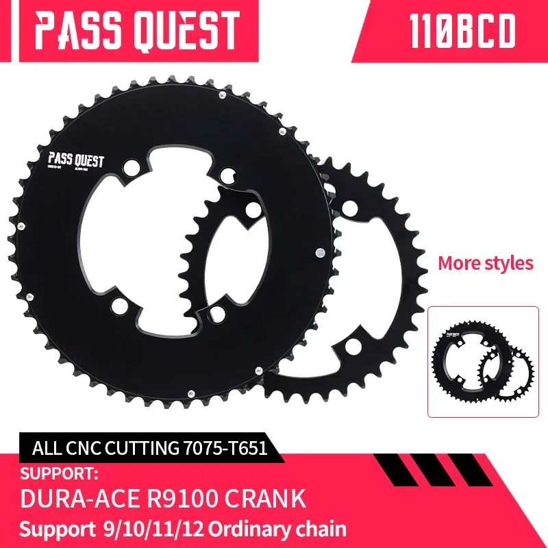 

PASS QUEST 110bcd Chainring for Shimano 105 R9000 Double Chainring Road Bike 46/33T 48/35T 50/34T 52/36T 53/39T 54/40T chainring