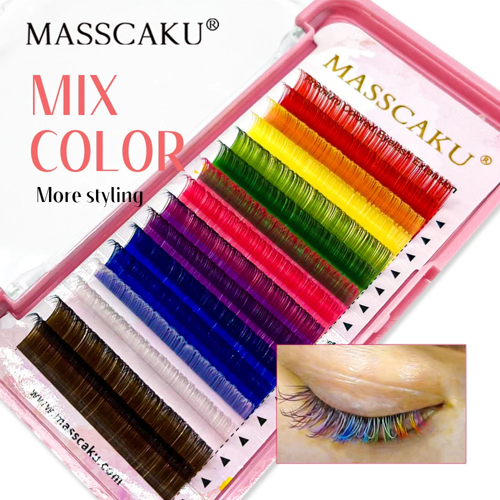 

MASSCAKU Classic Eyelashes Individual Colored False Eyelash Natural High Quality Dark Matte Lashes Extension Faux Cils