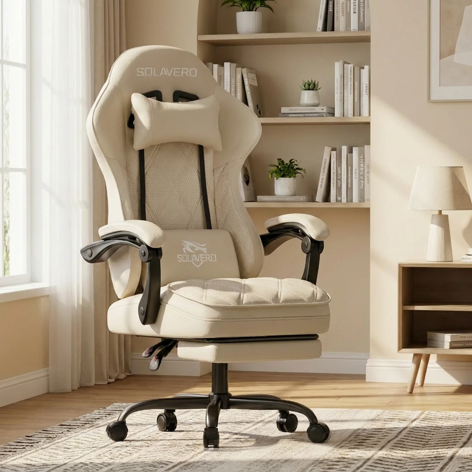 Massage Gaming Chair, Office Chair with Comfortable Velour Upholstery, Height-adjustable Gaming Chair, Ergonomically Designed, Featuring A 360° Swivel Seat & Headrest