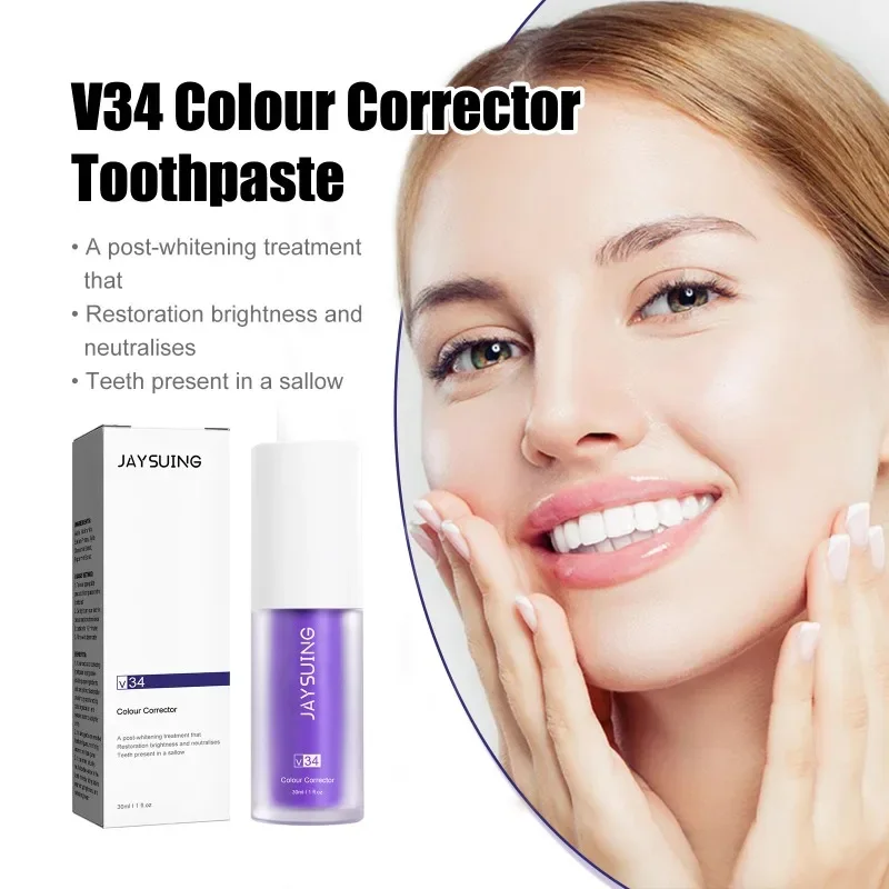 

Sdatter 30ml V34 Purple Whitening Toothpaste Remove Stains Reduce Yellowing Care For Teeth Gums Fresh Breath Brightening Teeth