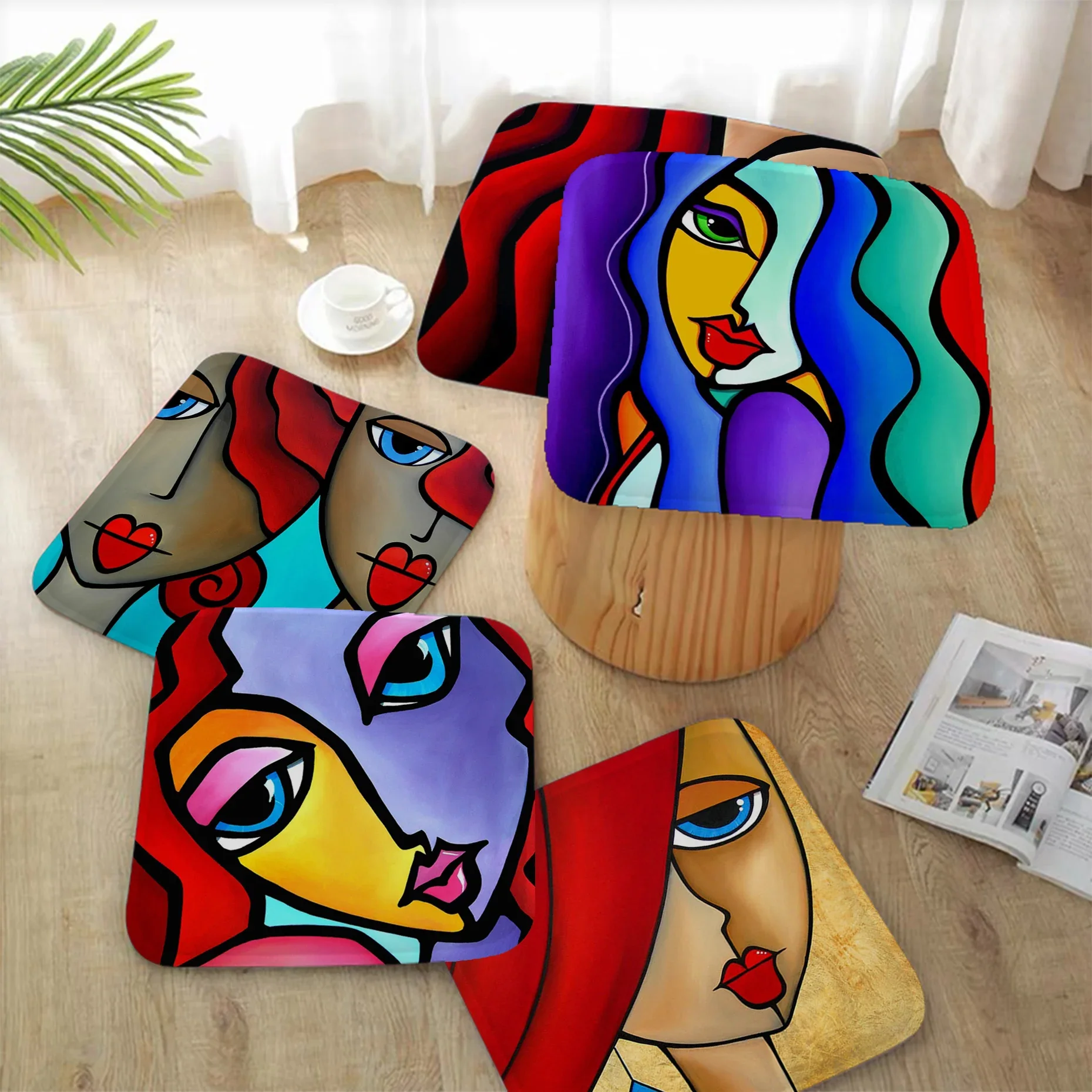 

Exaggerated woman oil painting Modern Minimalist Style Seat Cushion Office Dining Stool Pad Sponge Sofa Mat Non-Slip Chair Mat