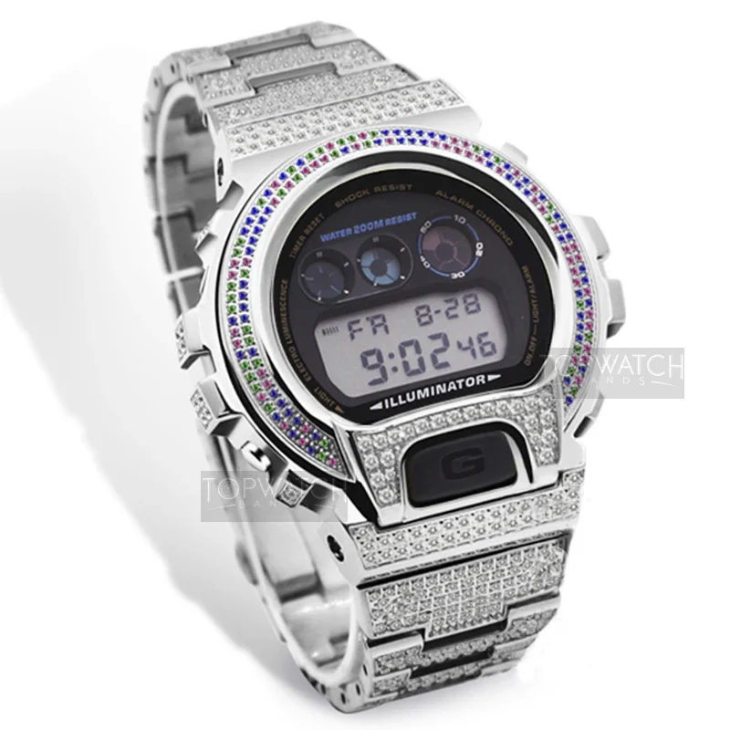 

DW6900 Stainless Steel Protective Watch Case Diamond Bezel Watch Band for DW6900 DW-6900SLG DW-6900SN-1 DW-6900LS-2 Wrist Strap