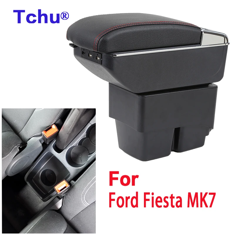 For Ford Fiesta mk7 armrest box 2009-2019 Central Store Content With Retractable Cup Hole Large Space Dual Layer USB Charging