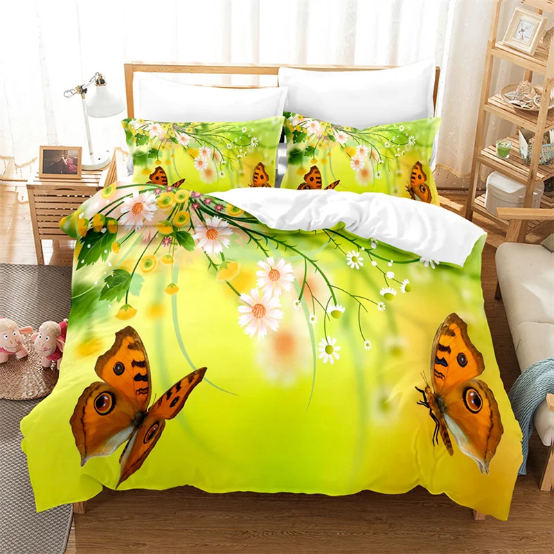 

Butterfly Flower Queen Bedding Set Duvet Cover Kids Bedroom Bed Set Comforter Cover Set King Size Duvet Cover Set Bedding Sets