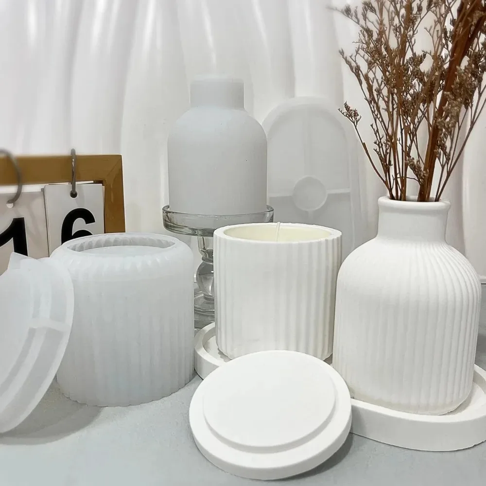다용도 실리콘 몰드 에폭시 레진 석고 시멘트 DIY 타원형 줄무늬 보관 트레이 연꽃 촛대 화병 홈 데코 공예