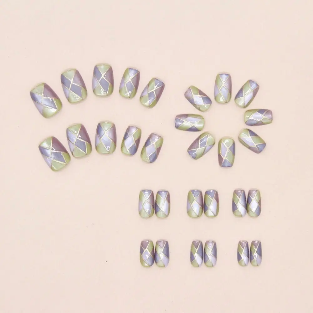 30pcs New Short Ballerina False Nails Cat Eye Color-blocking Fake Nails Detachable Full Cover Press on Nails DIY