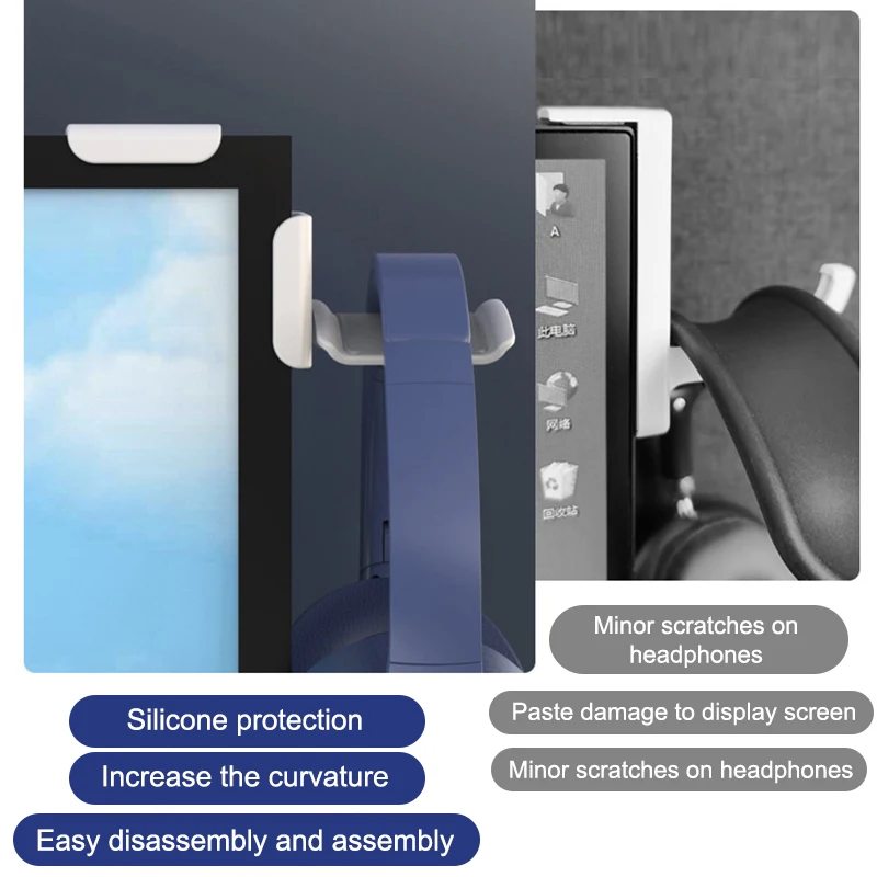 Headphone Holder PC Monitor Hanger Wall Hook Monitor Earphone Stand Universal Headset Hanging Hook Durable Headphone Bracket