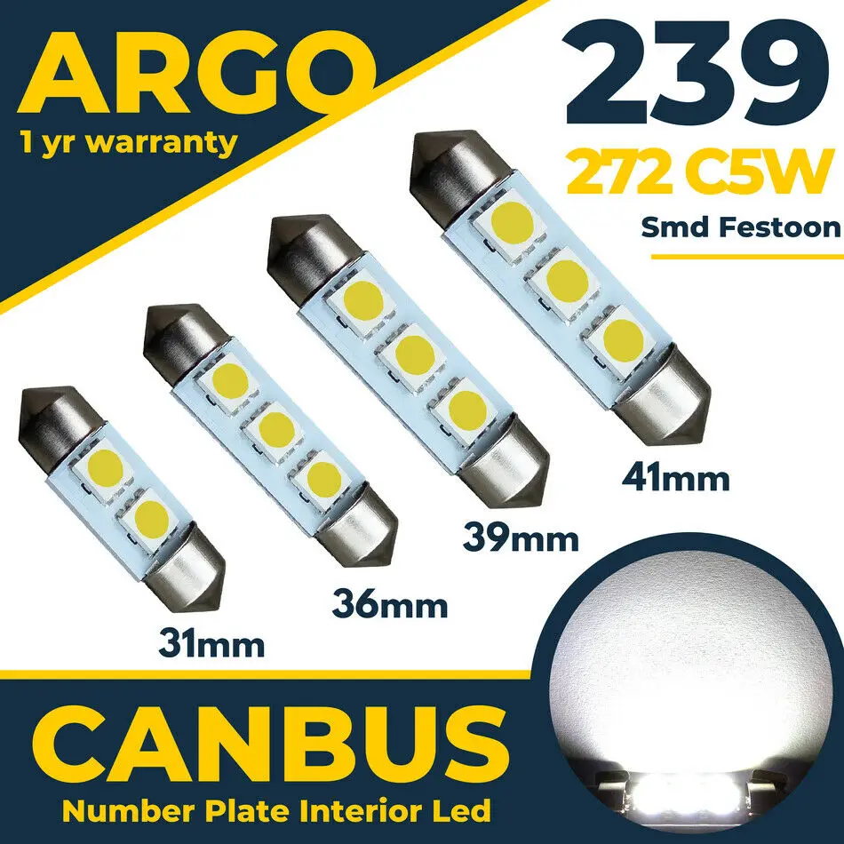 2x 239 272 Led Car C5W White Number Plate Festoon Smd Light Bulbs 31 36