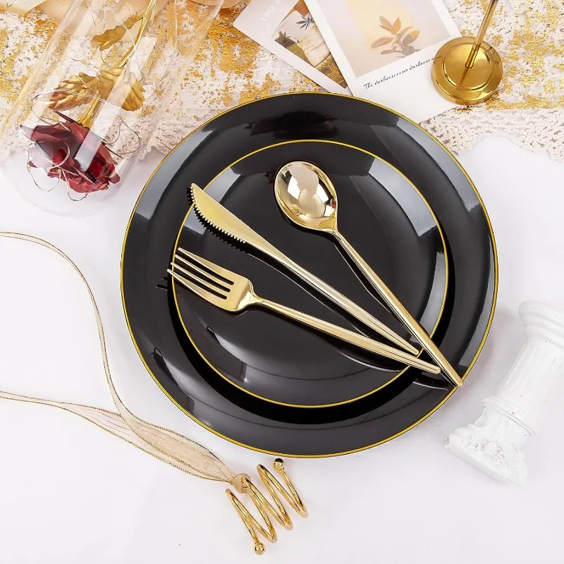 150Pcs Plastic Plates,Disposable Silverware for 30 Guests Include 30 Dinner Plates,30 Dessert Plates,90 Cutlery for Wedding